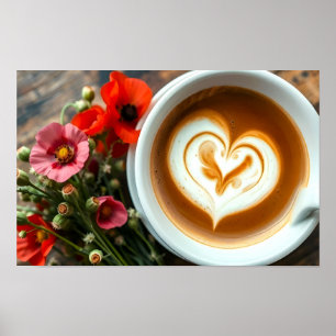 Kaffee-Cup mit Herzform Latte Art Poster