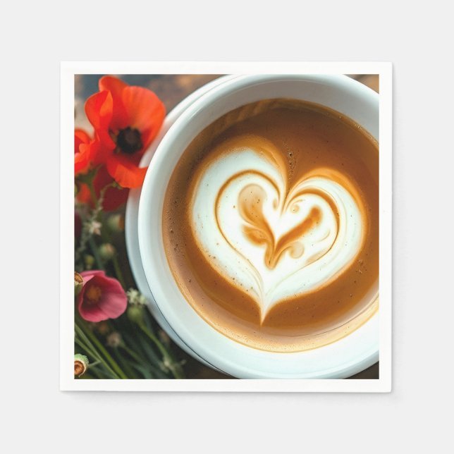 Kaffee-Cup mit Herzform Latte Art Serviette (Vorderseite)