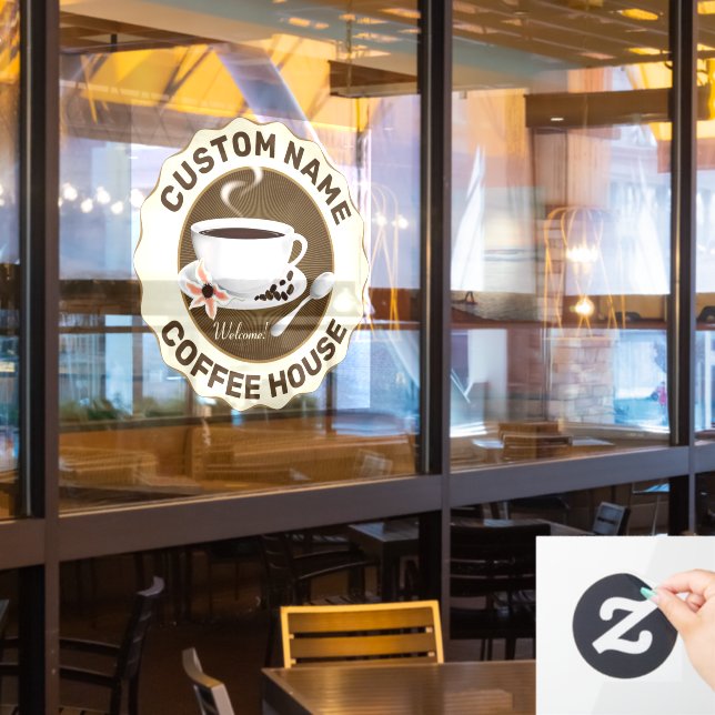 Kaffee-Cup mit Kaffeebohnen Fensteraufkleber (Restaurantfenster)