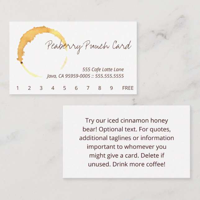 Kaffee Cup Stain Circle Drink Punch Card Treuekarte (Vorne/Hinten)