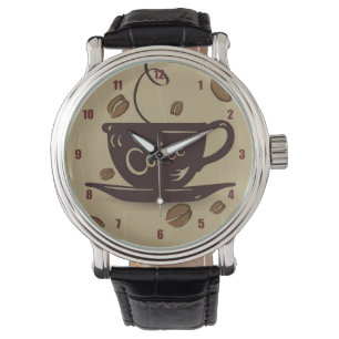 Kaffee-Cup und Bohnen Armbanduhr