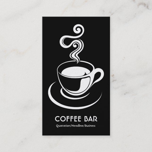 Kaffee Cup Vertikal - Weiß auf Schwarz (Gold) Visitenkarte (Vorderseite)