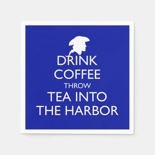 KAFFEE, DIE TEE IN DEN HAFEN GEHEN, blau Serviette (Vorderseite)