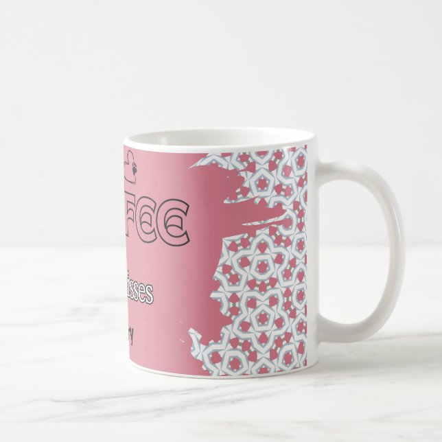 KAFFEE & DOG KISSES rosa und blau Kaffeetasse (Rechts)