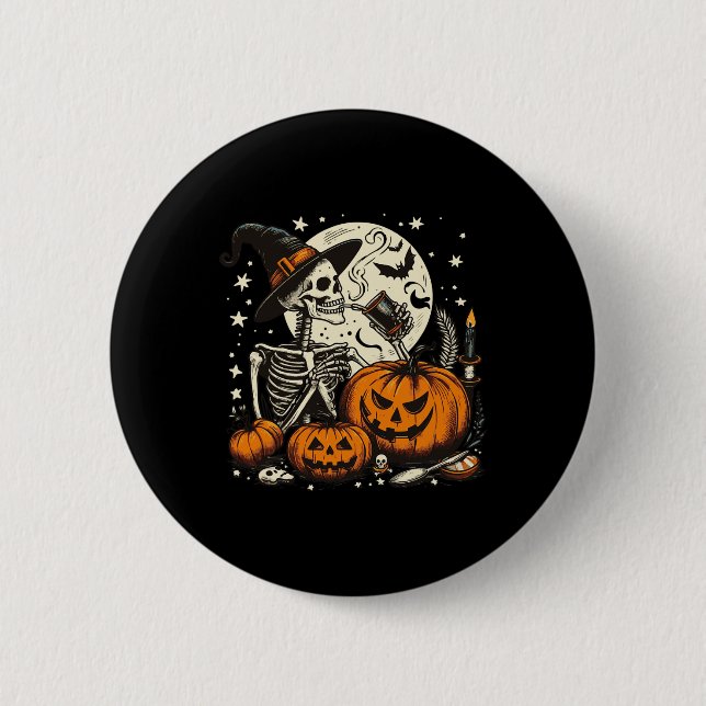 Kaffee Drink Skeleton Kürbiskürbis Halloween Kostü Button (Vorderseite)