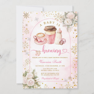 Kaffee Ein Baby Braut Rosa Schleife Babyparty Gold Einladung