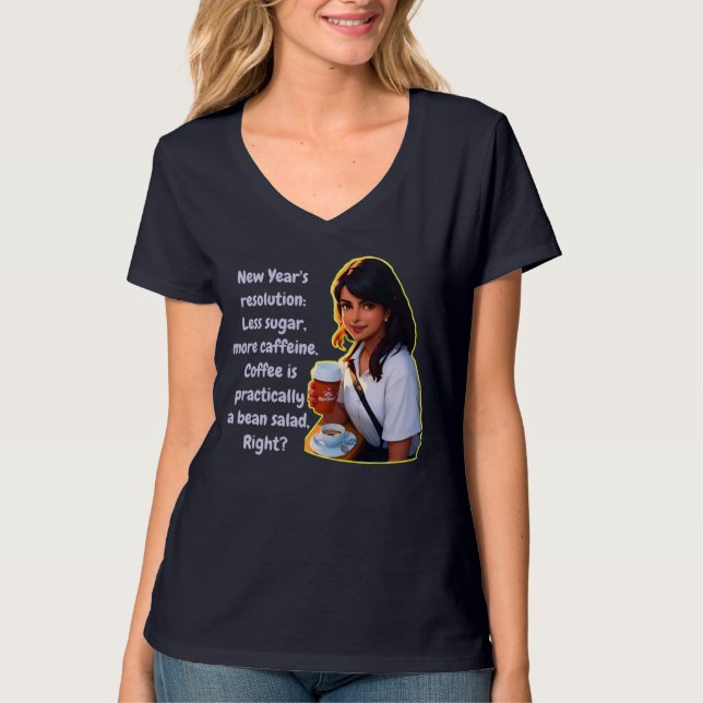 Kaffee Elegance: Funny NY Resolution 2024 V Neck T-Shirt (Vorderseite)