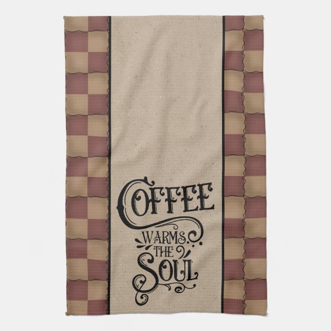 Kaffee erwärmt das Soul - primitiver Stil Geschirrtuch (Vertikal)