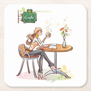 Kaffee-Frau in einem Niedlichen Café Rechteckiger Pappuntersetzer