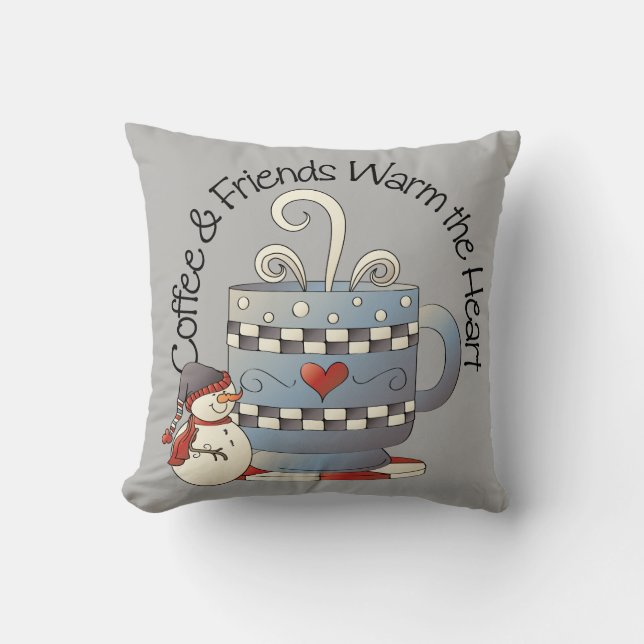Kaffee & Freunde warmen den Winter des Schneemanns Kissen (Vorderseite)