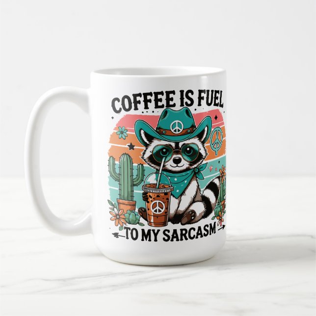 Kaffee Fuel Sarcasm Funny Raccoon Kaffeetasse (Links)