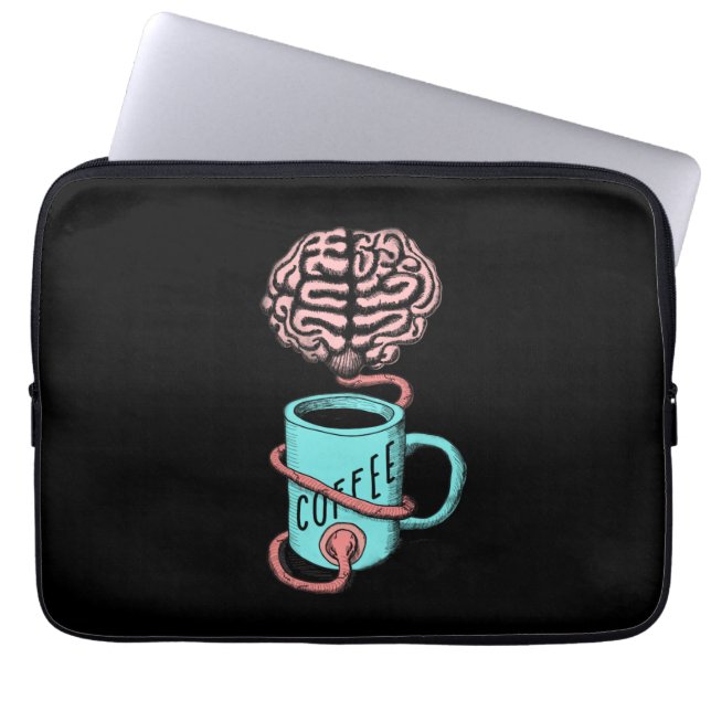 Kaffee für das Gehirn. Lustige Kaffeeillustration Laptopschutzhülle (Vorderseite)