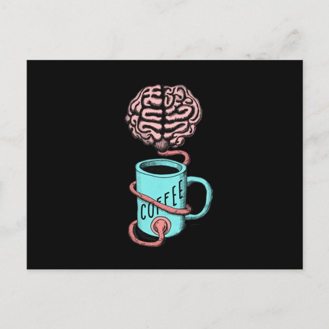 Kaffee für das Gehirn. Schöne Kaffeemaschine Postkarte (Vorderseite)