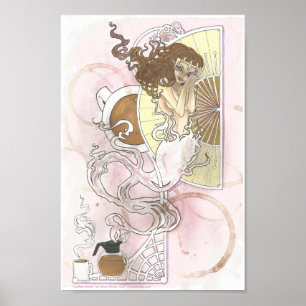 Kaffee Genie Fantasy Art Nouveau rosa braunes Post Poster