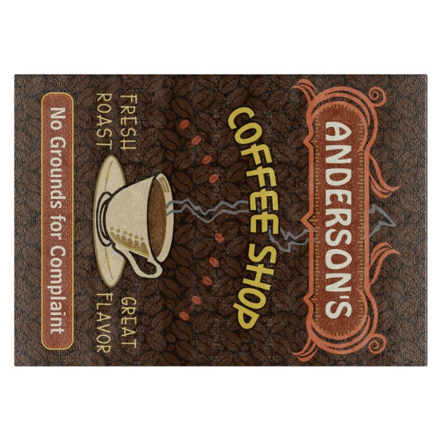 Kaffee-Geschäft mit der Tasse schaffen Ihr eigenes Schneidebrett (Vorderseite)