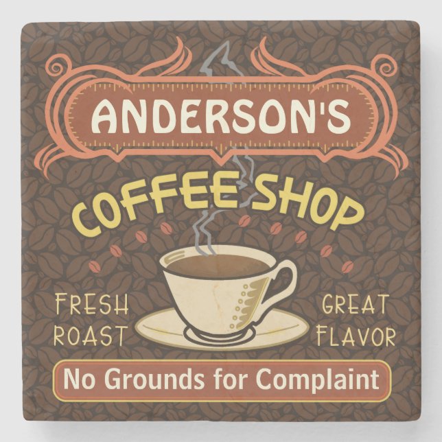 Kaffee-Geschäft mit der Tasse schaffen Ihr eigenes Steinuntersetzer (Vorderseite)