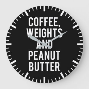 Kaffee, Gewichte und Erdnussbutter - Witzige Neuhe Große Wanduhr