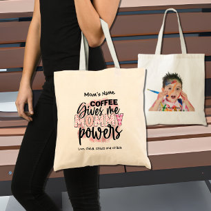 Kaffee gibt Mami-Powern individualisierbares Foto Tragetasche