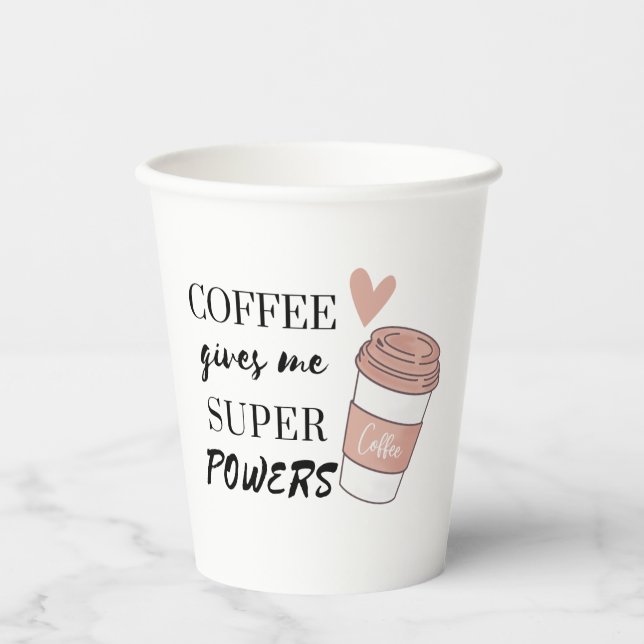 Kaffee gibt mir super Power Pappbecher (Vorderseite)