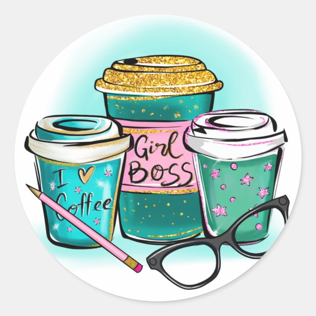 Kaffee , Girl Boss Runder Aufkleber (Vorderseite)