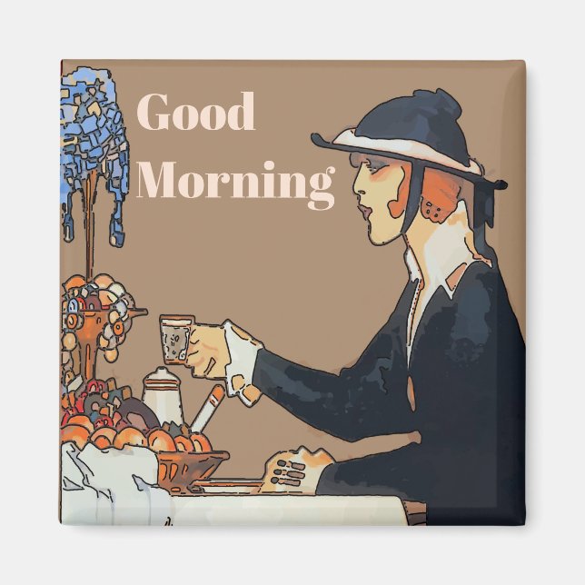 Kaffee, Guten Morgen, Text bearbeiten Magnet (Vorne)