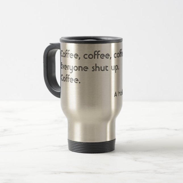 Kaffee Haiku für Morgenschwarze Typografie Reisebecher (Vorderseite Links)
