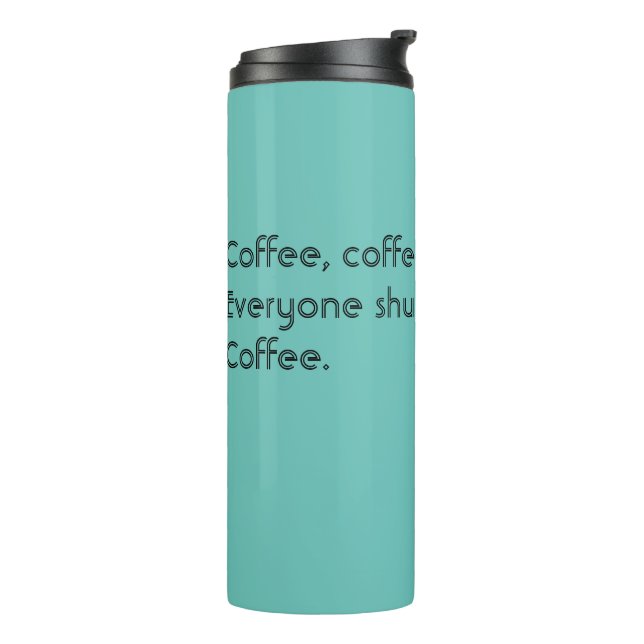 Kaffee Haiku für Morgenschwarze Typografie Thermosbecher (Nach links gedreht)