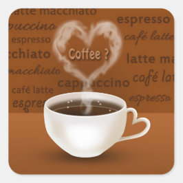 Kaffee? Herz-Shaped Smoke Quadratischer Aufkleber