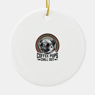 Kaffee-Hund-Shirt Retro Chill Pug Grafik_1 Keramik Ornament