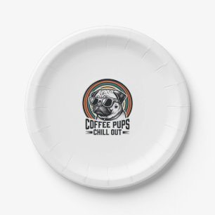 Kaffee-Hund-Shirt Retro Chill Pug Grafik_1 Pappteller