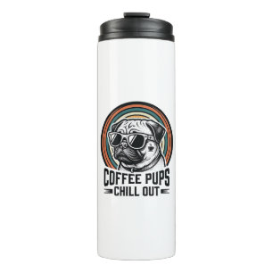Kaffee-Hund-Shirt Retro Chill Pug Grafik_1 Thermosbecher