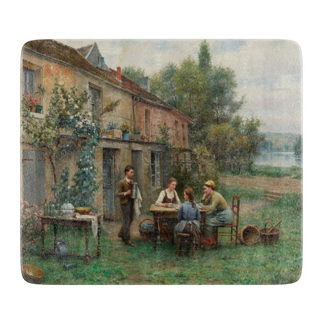 Kaffee im Garten trinken (Französische Landschaft) Schneidebrett (Vorderseite)