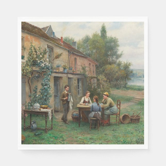 Kaffee im Garten trinken (Französische Landschaft) Serviette (Vorderseite)
