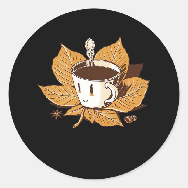 Kaffee im Herbst Herbst Es ist Herbst. Runder Aufkleber (Vorderseite)
