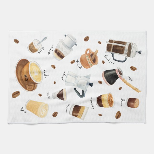 Kaffee in Aquarellfarben aus der ganzen Welt Geschirrtuch (Horizontal)