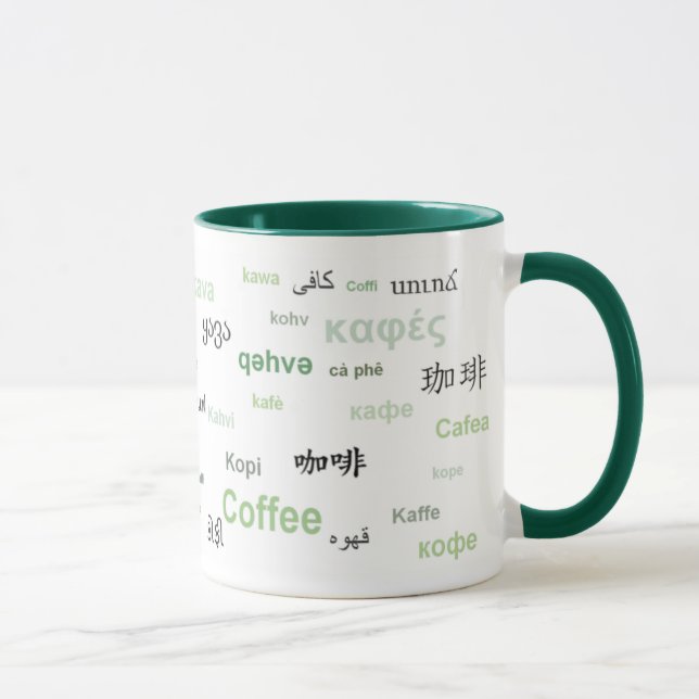 Kaffee in den verschiedenen Sprachen (Grün) Tasse (Rechts)
