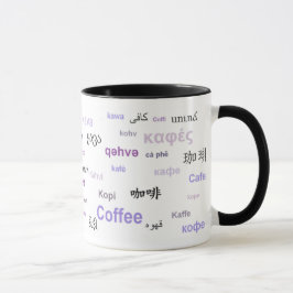 Kaffee in den verschiedenen Sprachen (lila) Tasse
