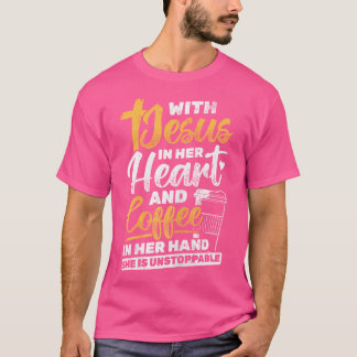 Kaffee in ihrer Hand Christlicher religiöser Jesus T-Shirt