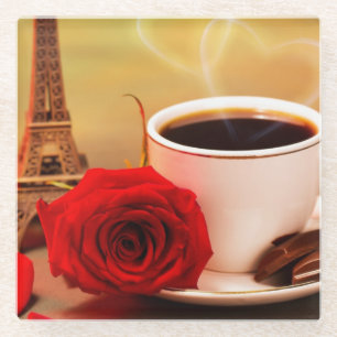 Kaffee in Paris mit Rote Rose Glasuntersetzer