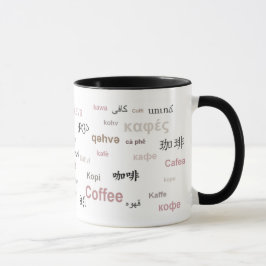 Kaffee in verschiedenen Sprachen (braun) Tasse