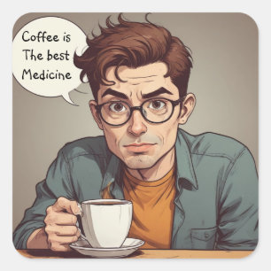 Kaffee ist die beste Medizin Quadratischer Aufkleber