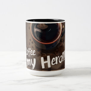 Kaffee ist mein Held Digital Art Zweifarbige Tasse
