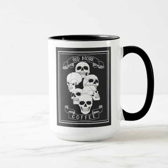 Kaffee Kaffee und mehr Kaffee Schädel mit Text Tasse (Rechts)