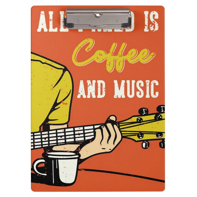 Kaffee-Kaffee und Musik Klemmbrett (Vorderseite)