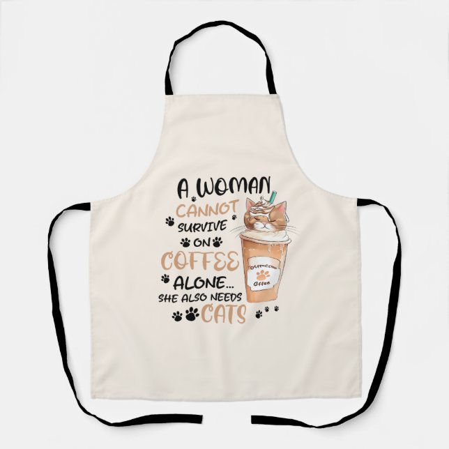 Kaffee & Katzen - Niedliche Kawaii Kunst Schürze (Vorderseite)
