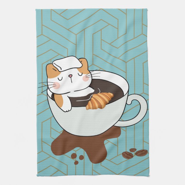 Kaffee-Katzen-Spa Geschirrtuch (Vertikal)