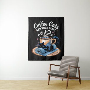 Kaffee Katzen und Yoga Matten Lustige Katze Yoga Wandteppich