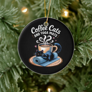 Kaffee Katzen und Yoga Matten Lustige Katzen Yoga Keramik Ornament