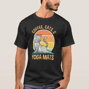 Kaffee Katzen Yoga Retro Sonnenuntergang Lustig Ch T-Shirt