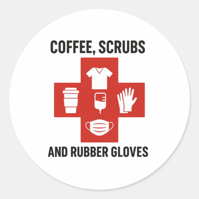 Kaffee-, Krebse- und Gummihandschuhe Runder Aufkleber (Vorderseite)